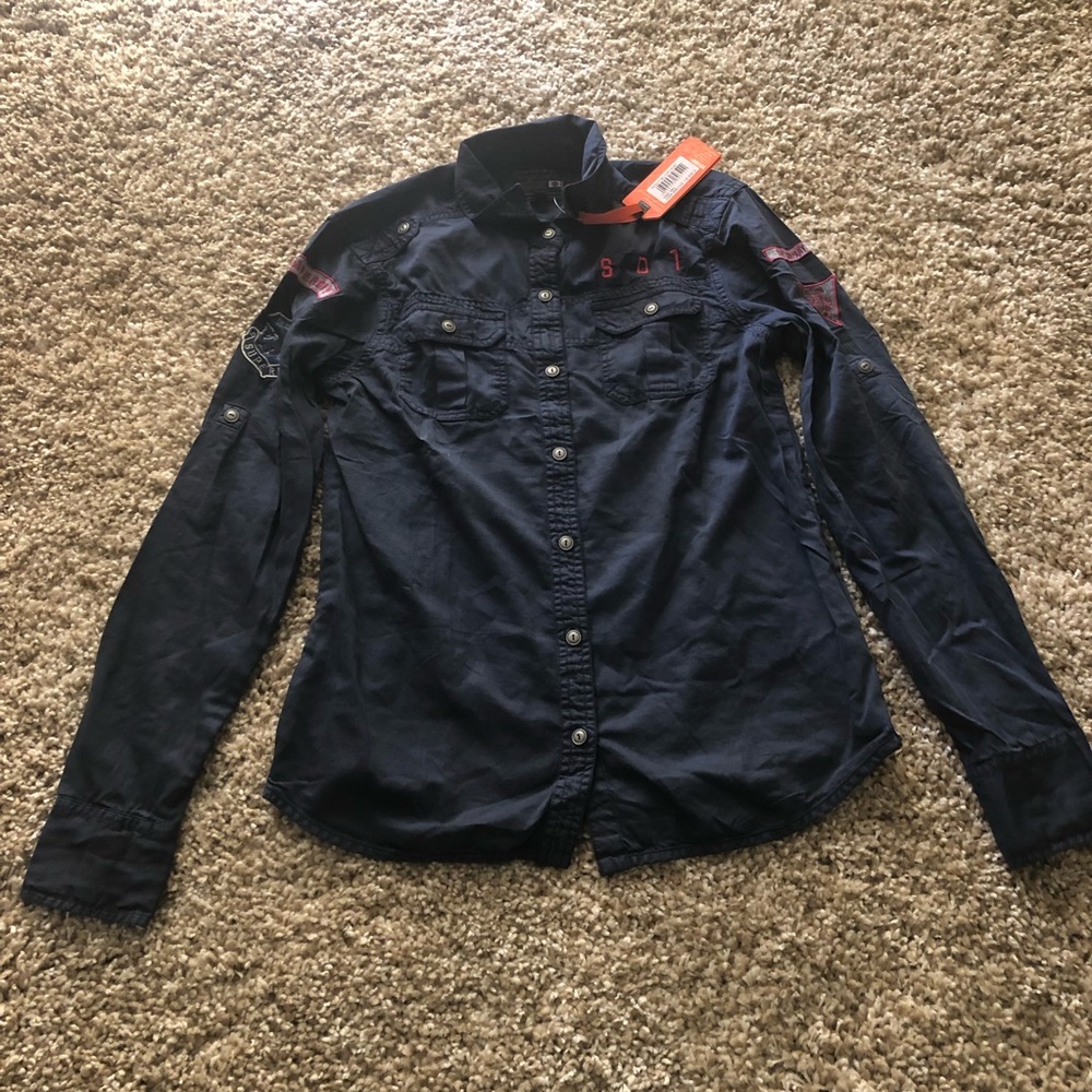 NWT Women SuperDry Army shirt navy blue small